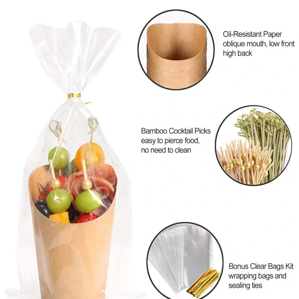 Craft Paper Charcuterie Cups with Picks, Bags, & twist ties
